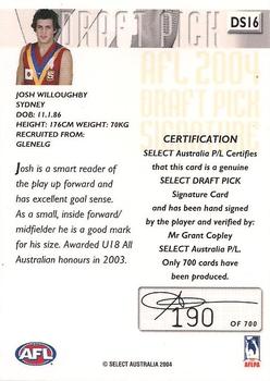 2004 Select Conquest - Draft Pick Signatures #DS16 Josh Willoughby Back